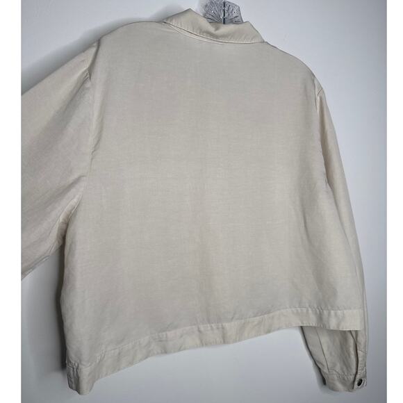 Eileen Fisher Boxy linen blend collared jacket neutral button front beige large - Picture 6 of 12